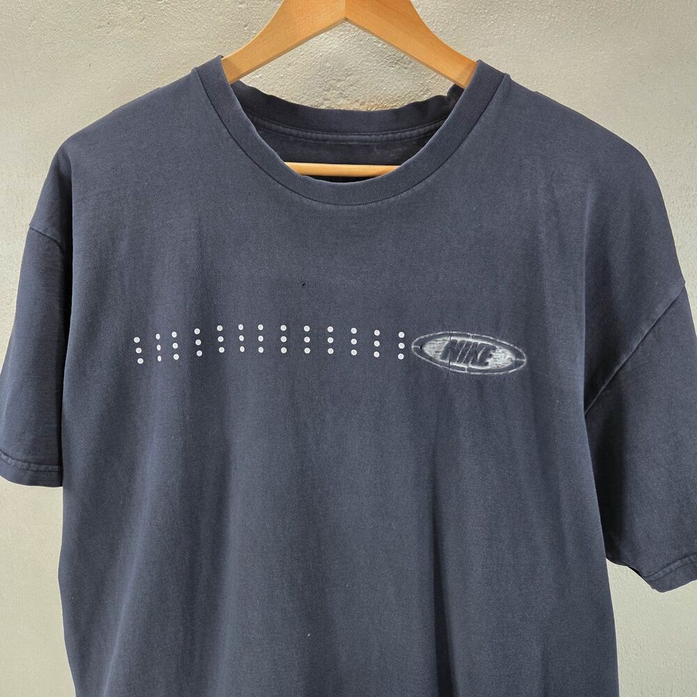 Vintage Y2K Nike Oval Logo Faded Black Distressed T Shirt Sz XL